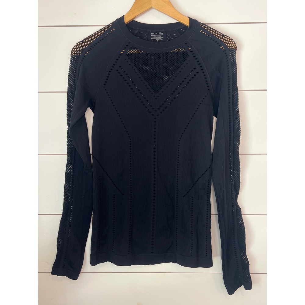 Athleta Renew Seamless Long Sleeve Mesh Top Black S activewear athleisure